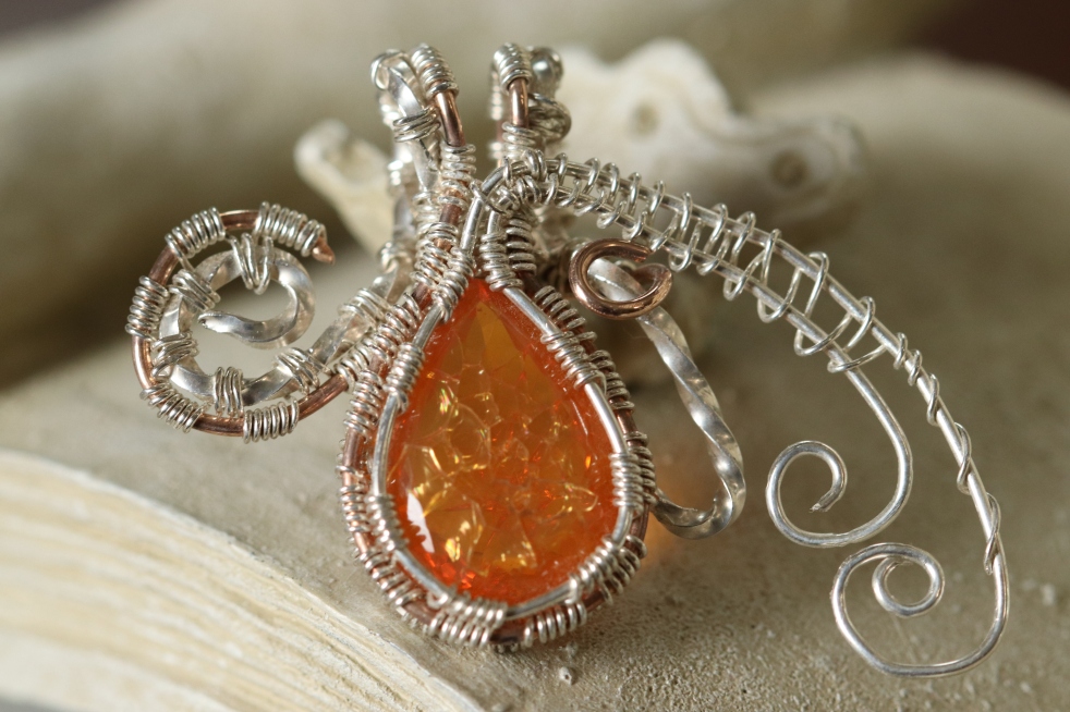 Wire Wrapped Fire Opal Pendant